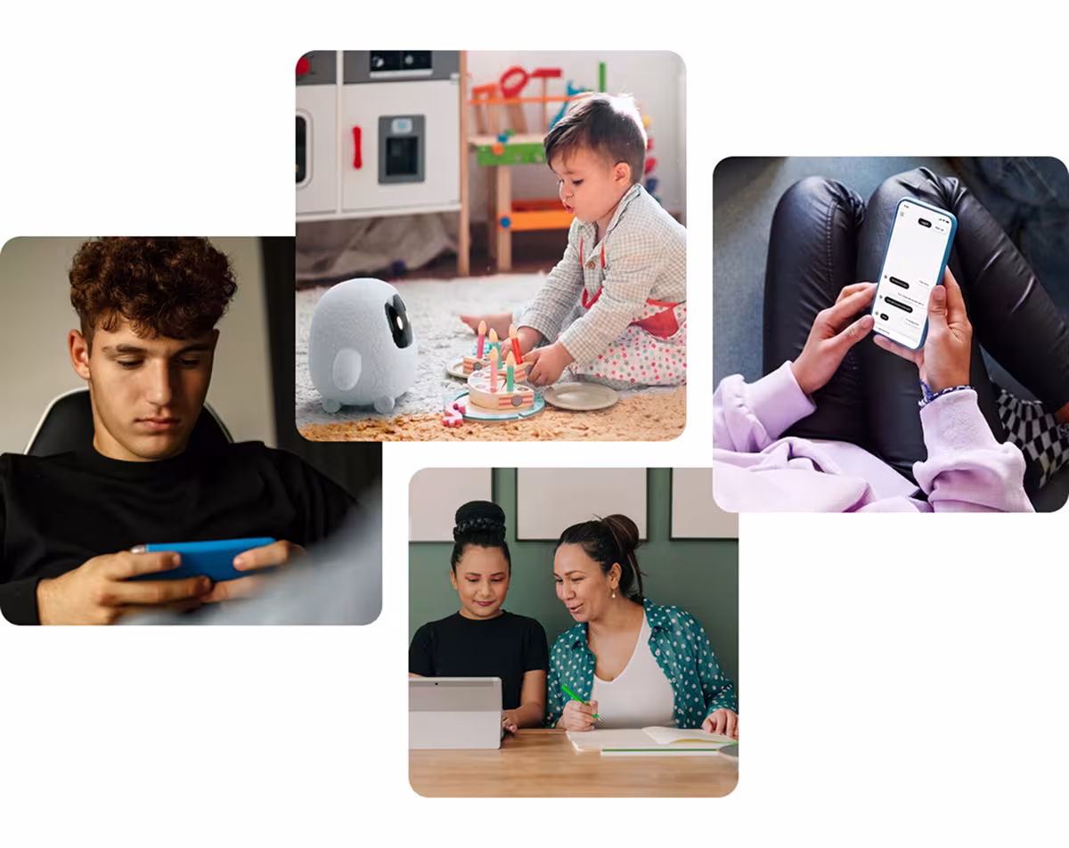 Collage of kids on devices